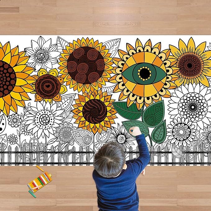OHOME Sunflower Giant Coloring Poster/Tablecloth - Sunflower Decor - 30 x 72 Inches Jumbo Coloring Banner Kids Crafts Activities Decor Party Supplies