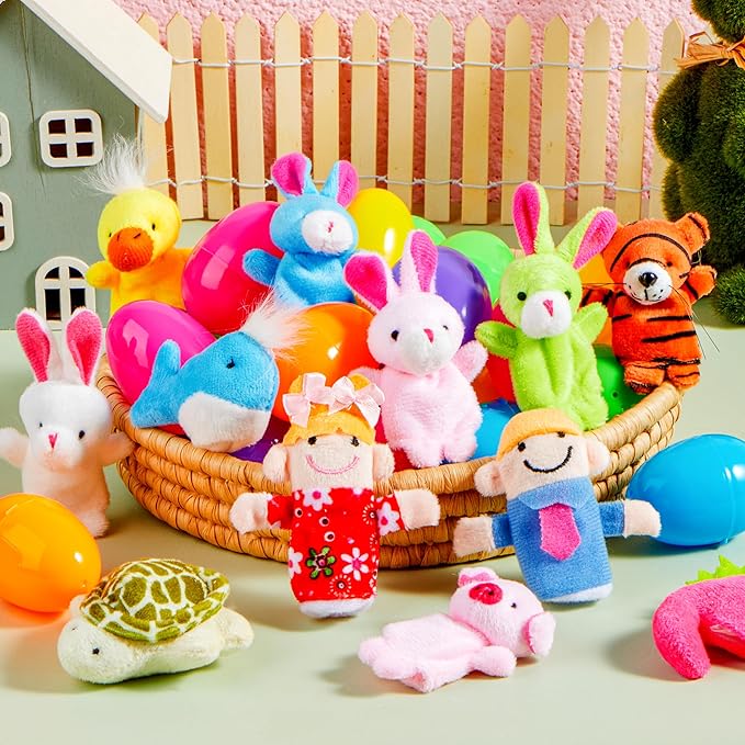 JOYIN 24 Pcs Prefilled Easter Eggs with Animal Finger Puppets for Toddlers and Kids, Easter Basket Stuffers, Easter Egg Hunt, Easter Goodie Bag Fillers Classroom Prize and Party Favors