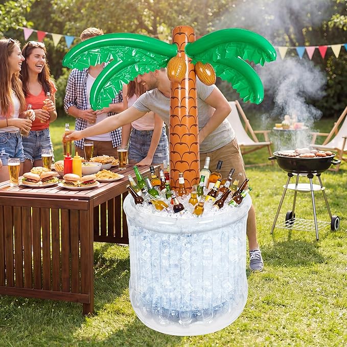 63'' Inflatable Palm Tree Cooler, Inflatable Cooler for Tropical Luau Party Decoration, Pool Party Decorations