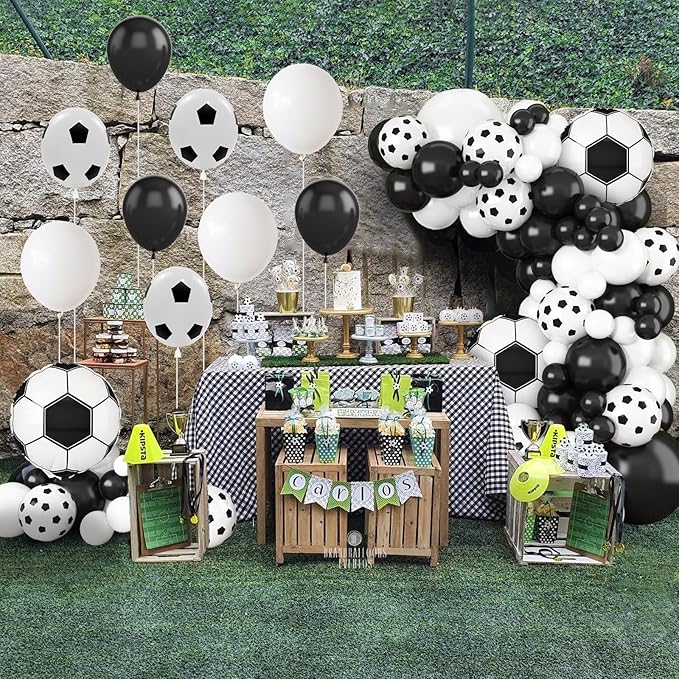GRESATEK Soccer Balloon Arch Garland Kit, Black White Balloons Decorations with Soccer Foil Balloons for Men Women Teen Kids Soccer Football Theme Birthday Party Decor Supplies
