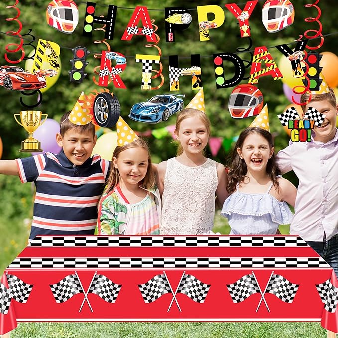 Race Car Party Decorations Race Car Happy Birthday Banner Race Car Theme Tablecloth for Baby Shower Race Car Birthday Party Supplies (Race Car)
