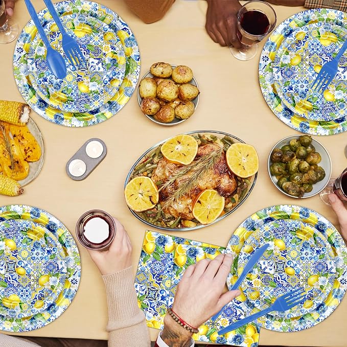 Avezano 192 Pcs She Found Her Main Squeeze Bridal Shower Decorations Capri Lemon Bridal Shower Plates and Napkins Set Lemon Baby Shower Birthday Party Supplies for 24