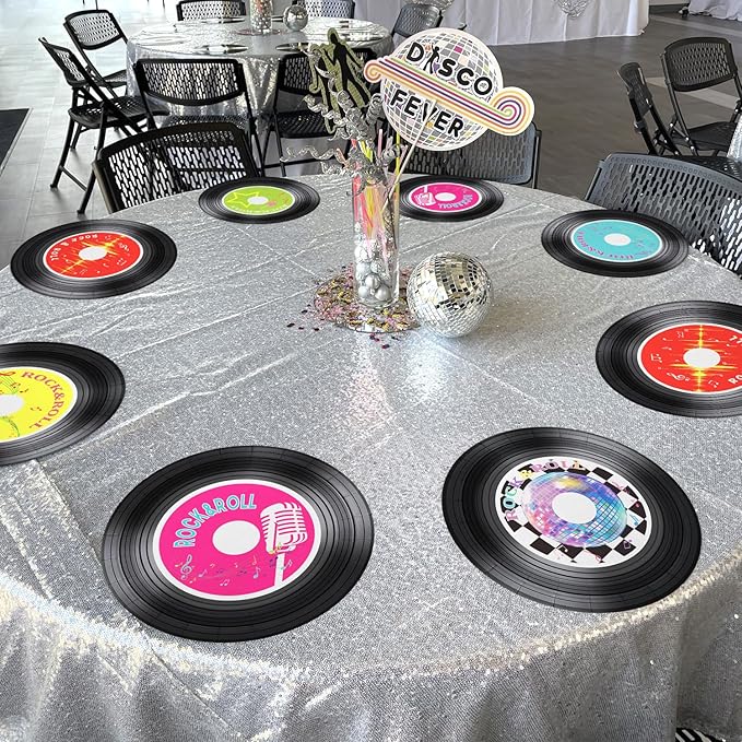 60 Pcs Rock Record CD Plates - 9 inch 1950's Retro Record Disco Plates for Rock Music Birthday Supplies Disco Birthday Party Decorations