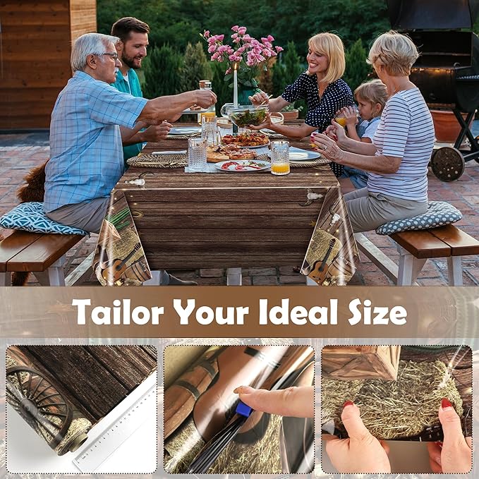 Kochorie 54 Inch X 100 Feet Western Party Tablecloth Roll, Disposable Western Cowboy Table Cover, Cowboy Theme Plastic Tablecloth Wild West Wooden House Barn Door Table Cover for Baby Shower Birthday