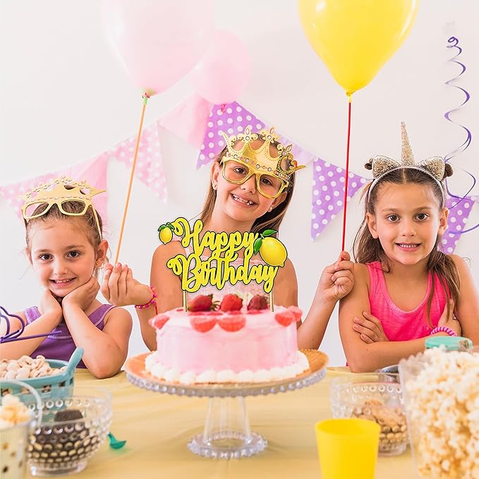 Lemon Happy Birthday Cake Topper – Fresh Fruit Theme Cake Decoration for Birthday Celebration, Lemon Inspired Dessert Topper for Party Cakes, Table Display Styling, Photo Setup.
