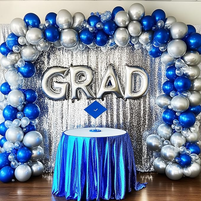RUBFAC Silver Balloons 129pcs Different Sizes 18 12 10 5 Inches Metallic Balloon Garland Arch Kit Disco Ball for Birthday Party Graduation Wedding Holiday Decoration