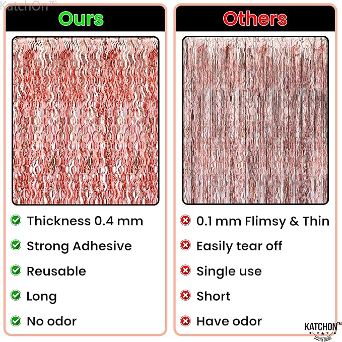 KatchOn XtraLarge Wavy Rose Gold Fringe Backdrop - 3.2x6.5 Feet Pack of 2 | Wine Bachelorette Party Decorations | Birthday Decorations for Women