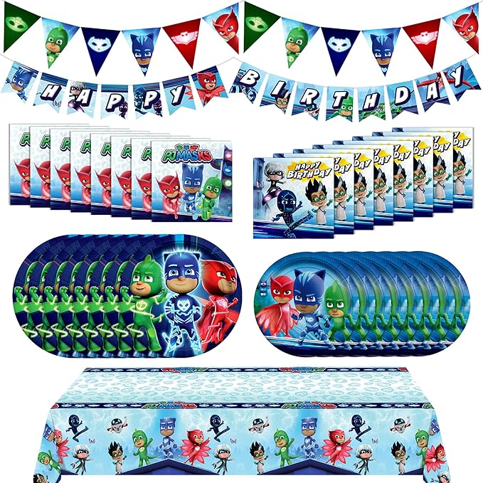 Treasures Gifted Officially Licensed PJ Masks Birthday Party Supplies - Serves 16 Guests - Complete Set with PJ Masks Decorations, Plates, Banner & More