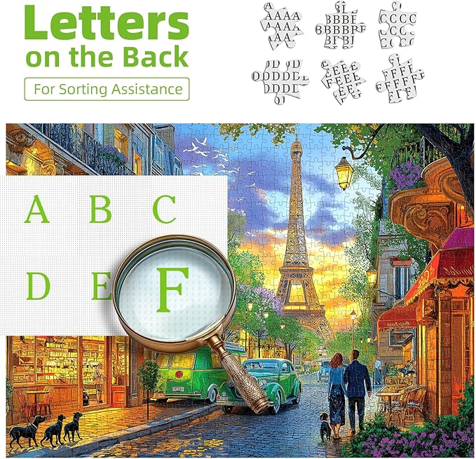 Blueforest 1000 Piece Puzzle for Adults - Paris Street View Sunset Landscape Jigsaw Puzzle w/Eiffel Tower, Challenging for Adults & Family Game Night
