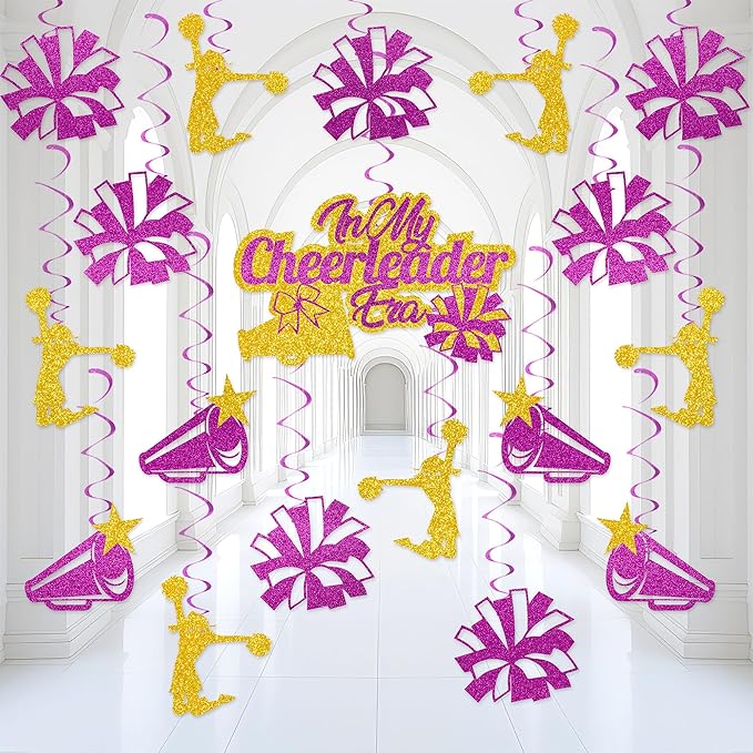 36pcs in My Cheerleader Era Hanging Swirl Decorations - Glitter Cheerleader Birthday Party Decoration for Wall Décor Gifts for Cheerleaders Cheer Team Theme Birthday Party Supplies