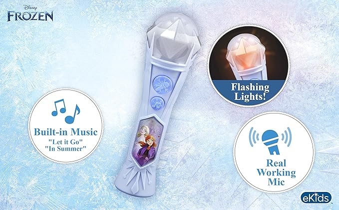 eKids Frozen Sing Along Microphone Toy For Kids With Built-In Music And Flashing Lights, Designed For Fans Of Frozen Toys