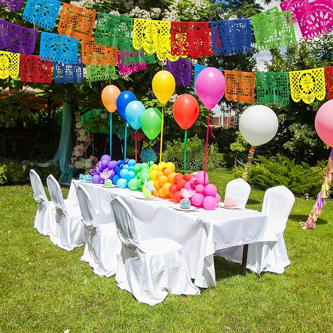 18 FT Cinco De Mayo Party Decorations, 1 Pack Fiesta Banner with 9 Plastic Papel Picado, Colorful Mexican Theme Party Flag Banner Dia De Los Muertos Day of the Dead Hanging Decor Home Party Supplies