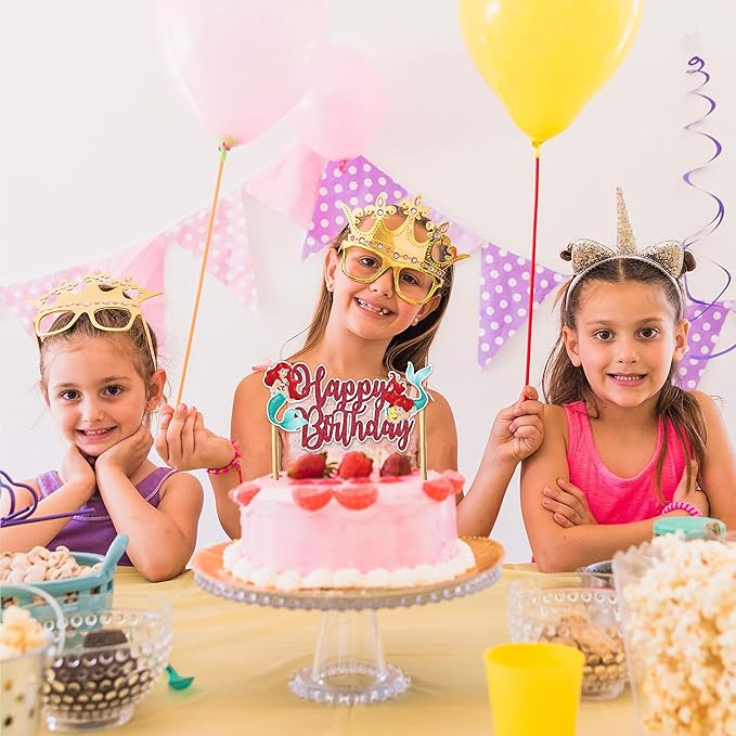 The Litle Mermaid Happy Birthday Cake Topper – Ocean Fantasy Inspired Cake Decoration with Sea Adventure, Courage, Elegant Marine Style Birthday Cake Topper for Party Celebration Décor