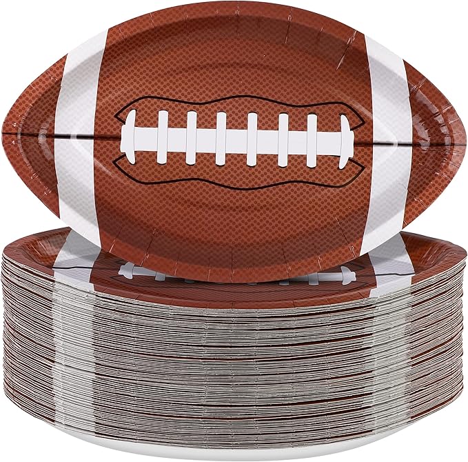 ADXCO 100 Pieces Football Shaped Disposable Paper Plates Football Party Plates Football Party Supplies for Football Theme Party Supplies Sports Game Birthday Decoration, 9.4 x 5.9 Inch