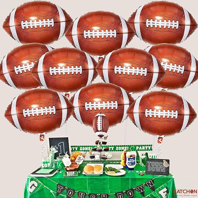 KatchOn, Huge Pack of 10 Foil Football Balloons - 18 Inch | Football Party Decorations | Touchdown Balloons for First Down Football Birthday Party Decorations and Football Themed Party Decorations