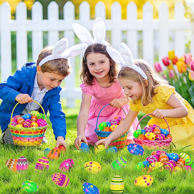 36 Pack Plastic Printed Easter Eggs, 3.15'' Tall Fillable Empty Eggs Bulks for Easter Eggs Hunt, Easter Basket Stuffers Fillers, Classroom Prize Supplies, Filling Treats and Party Favors