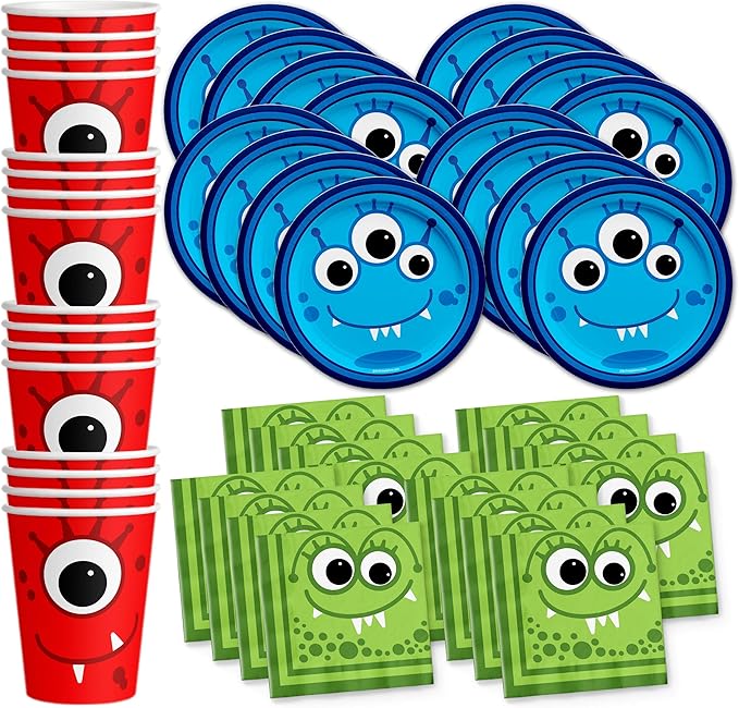 Mighty Monster Birthday Party Supplies Set Plates Napkins Cups Tableware Kit for 16