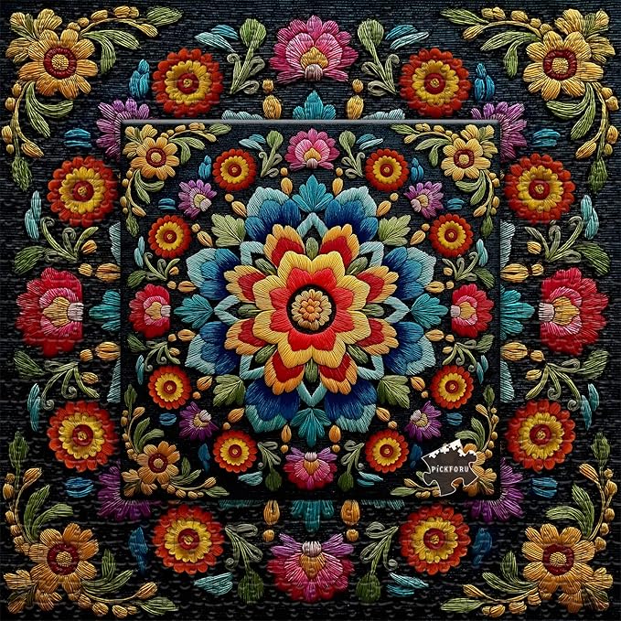 Mandala Flower Puzzles for Adults 1000 Pieces, Beautiful Floral Puzzle Embroidery Art, Colorful Impossible Hard Difficult Challenging Jigsaw Puzzles