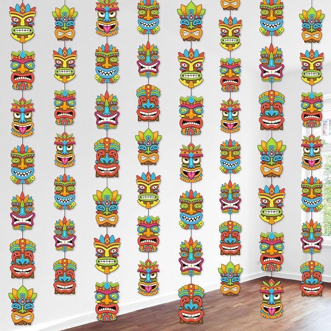 Pasimy 8 Pieces Hawaiian Party Decorations Hawaiian Tiki Hanging Banner Aloha Luau Garlands Banners for Summer Tropical Theme Birthday Party Supplies