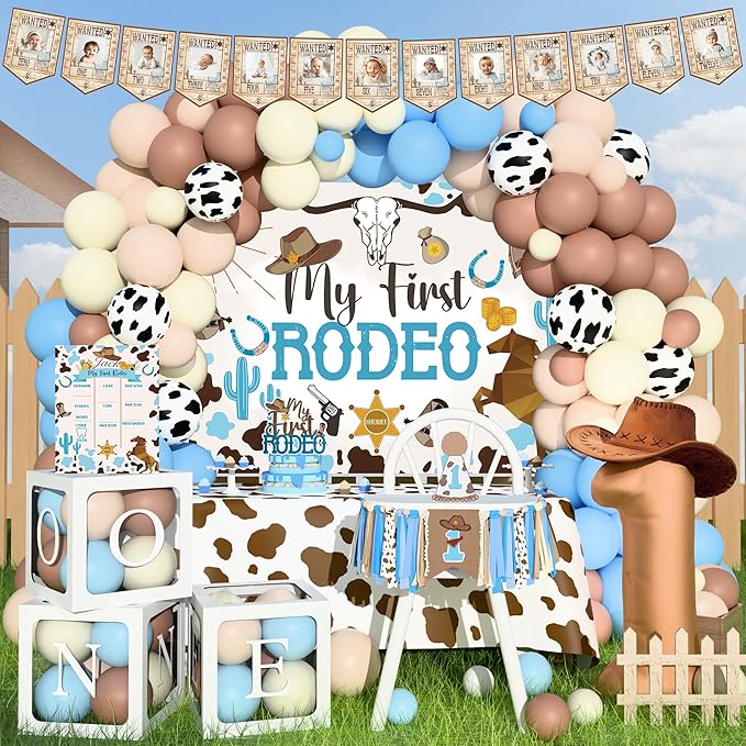 Cowboy 1st Birthday Decorations My First Rodeo Birthday Party Supplies Décor Western Cowboy First Backdrop Balloon Arch Boxes Number 1 High Chair Cowboy Banner for Cow First Rodeo Party Boy Decoration