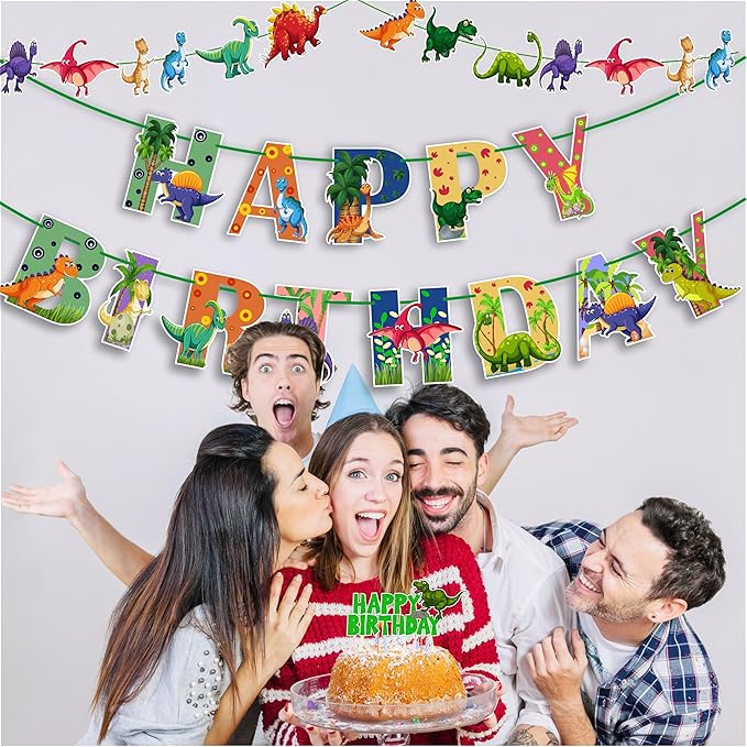 Dinosar Theme Birthday Party Supplies - Decoration Set for Home Celebration, Dinosaur Party Décor Kit with Banner, Cake Topper, Cupcake Toppers and Table Decorations for Event Setup