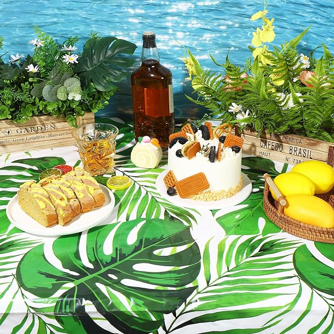 Kochorie Palm Leaves Tablecloth Roll with Cutting Box 54 Inch x 100 Ft Hawaiian Luau Tablecloths Disposable Aloha Tropical Table Cover Backdrop for Hawaii Birthday Summer Beach Tropical Party Supplies