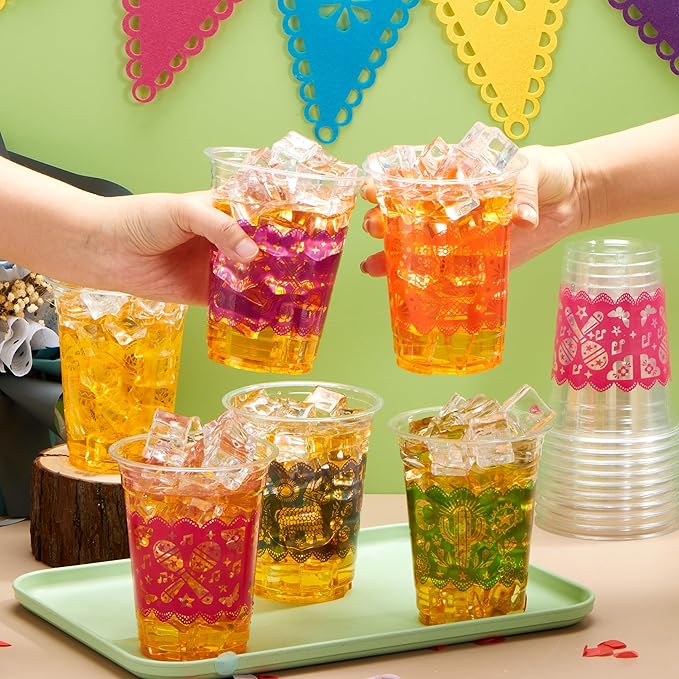 JOYIN 72 pcs Clear Plastic Cups, 16 oz Disposable Plastic Cups, Cinco De Mayo plastic champagne clear cups, cocktail Cup for Fiesta, Taco Night, and Mexican Themed Party Supplies