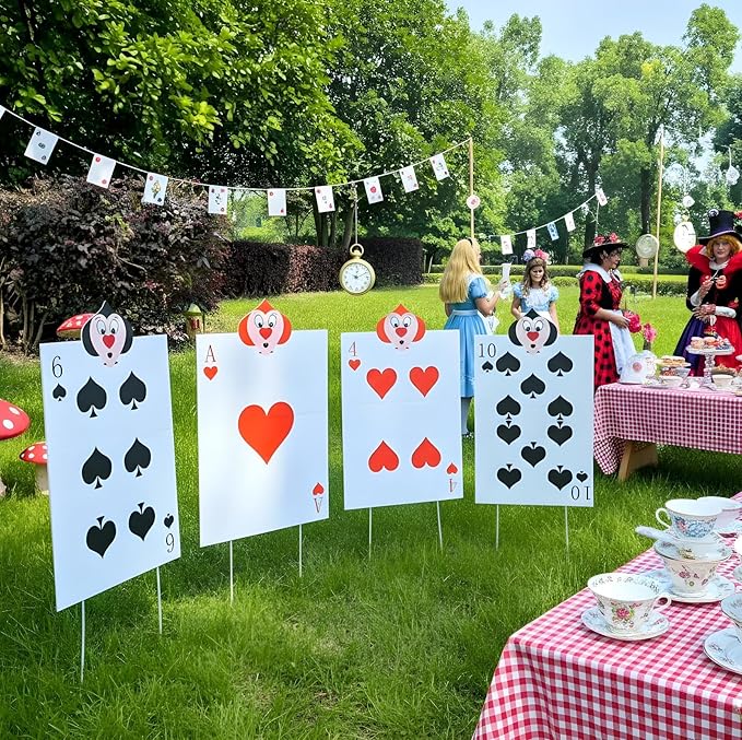 4pcs Queen's Soldiers Big Cards Yard Signs 22.9"*14"with Stakes Alice Party Decorations Queen of Hearts Accessories AliceThemed Party Decor Large Lawn Garden Sign Indoor Outdoor