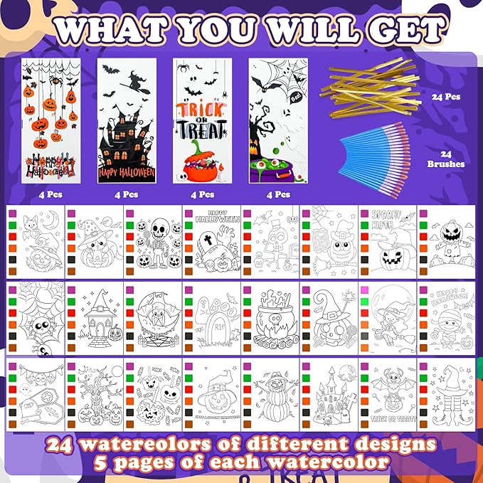 Halloween Party Favors for Kids, 120Pcs Water Coloring Books & 320Pcs Temporary Tattoos Bulk for Goodie Bags Stuffers Classroom Prizes Halloween Trick or Treat Crafts for Kids Party Supplies