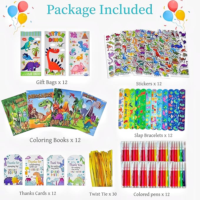 Dinosaur Party Favors -12 Pack Dinosaur Birthday Party favors Supplies, Dinosaur Goodie Bags, Dino Party Favors Gifts Bags Birthday Decorations