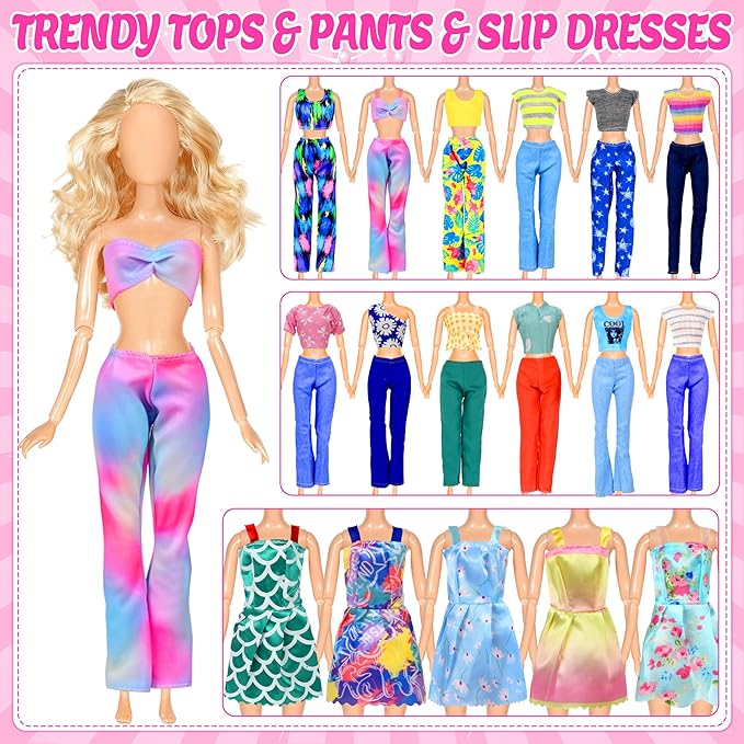 85 Pcs Doll Clothes and Accessories Kit, Include Princess Gowns, Fashion Skirts, Evening Dresseses, Tops, Pants, Bikini Swimsuits, Shoes, Crowns, Necklaces, Glasses in Gift Box for 11"-12" Dolls