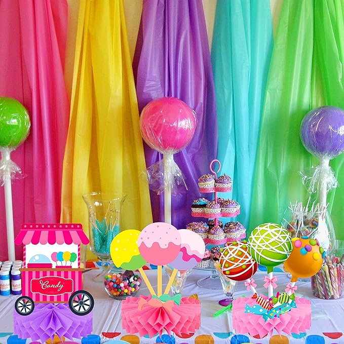 Candyland Party Table Decorations 9pcs Candyland Lollipop Table Honeycomb Centerpieces for Candy Theme Birthday Party Supplies