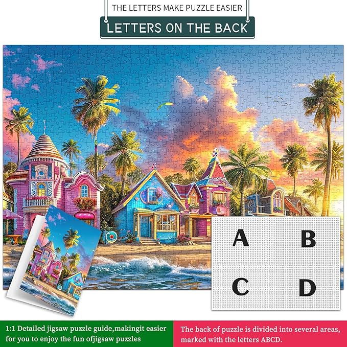 Jigsaw Puzzles for Adults 1000 Pieces, Interlock Perfectly Letter on Back No Dust, Home Decor Birthday Party Gift Toy for Men Women Elders Seniors, 1:1 Poster-Romantic Beach
