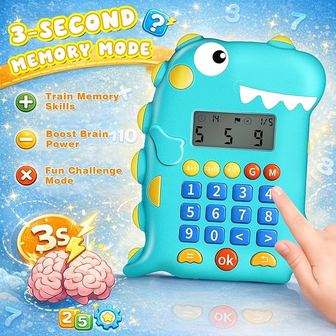 Math Games for Kids Ages 5-12, Portable Kids Calculator Toy, Addition Subtraction Multiplication Division Practice, 4 Logic Modes, 100,000 Questions, Fun Educational Math Toy, Dinosaur Toy for Kids