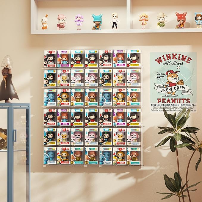 WINKINE Floating Display Shelves Compatible with 21 Funko Pop in Box, Acrylic Shelves for Wall, Clear Figures Display Case for Boxed Characters, Stackable Toy Collectibles Figure Stand, 2 Pack(Clear)