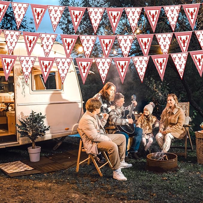 Boao 5 Pcs Crawfish Boil Party Decorations Crawfish Pennant Banner 49. 2ft Shrimp Boil Pennant Flags Red Plaid Hanging Banner for Birthday Lobster Mardi Gras Summer Shrimp Party Supplies