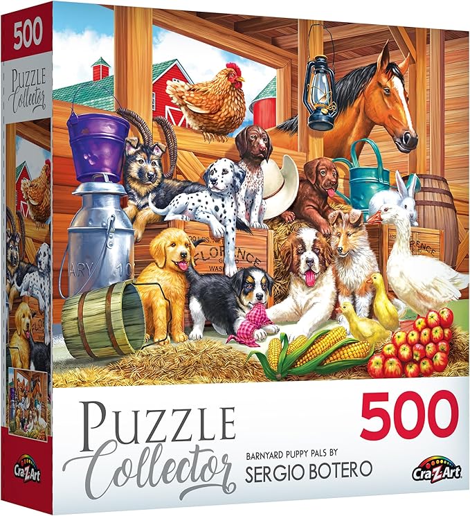 RoseArt - Puzzle Collector - Barnyard Puppy Pals - 500 Piece Jigsaw Puzzle for Adults