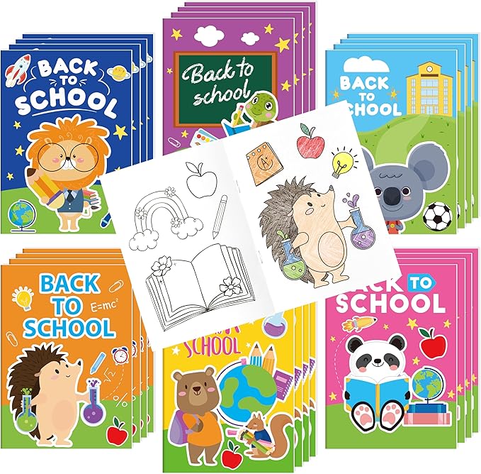 Back to School Coloring Books for Kids - 24Pcs First Day of School Mini Coloring Booklet Bulk Cartoon DIY Art Drawing Book for Back to School Party Goodie Bags Stuffers School Classroom Favor