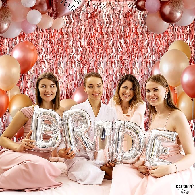KatchOn XtraLarge Wavy Rose Gold Fringe Backdrop - 3.2x6.5 Feet Pack of 2 | Wine Bachelorette Party Decorations | Birthday Decorations for Women