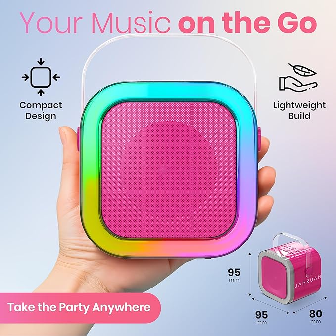 Mini Karaoke Machine for Kids Adults Teen with 2 Wireless Microphones, Gifts for Girl, Toys for Girls 6-8, Small Portable Bluetooth Speaker, Microphone, Car Singing Mic, Kareoke, Toddler Gift