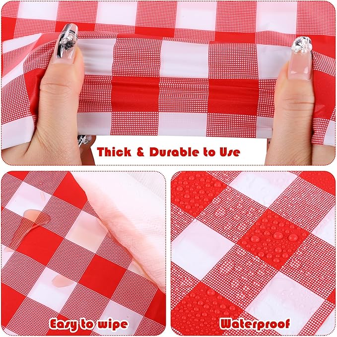 Kochorie 54 Inch x 300 Ft Red Checkered Plastic Table Cloth Roll Disposable Waterproof Table Cover with Easy Slide Cutter for Outdoor Picnic/Home Dining/Spring Party
