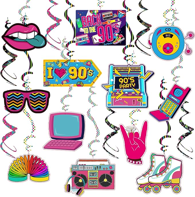 90s Theme Party Decorations Throwback 90's Party Colorful 1990s Hip Hop Birthday Party Hanging Swirls Ceiling Decor for Adults Back to The 90s Party Supplies