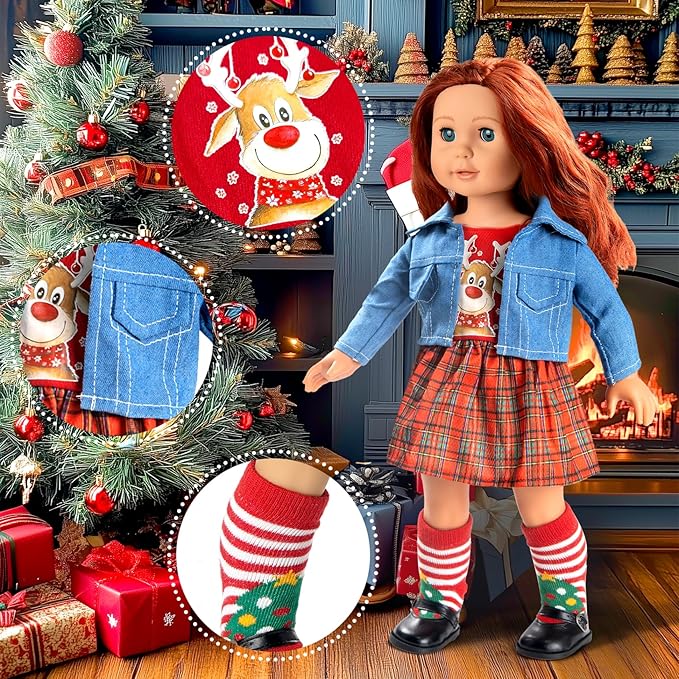 18-inch-Doll-Clothes-Accessories ARTST 18 Doll Accessories American Doll Clothing Dress Outfit Set with Hat Shoes Socks WaistBag, Valentine's Gift for Girls