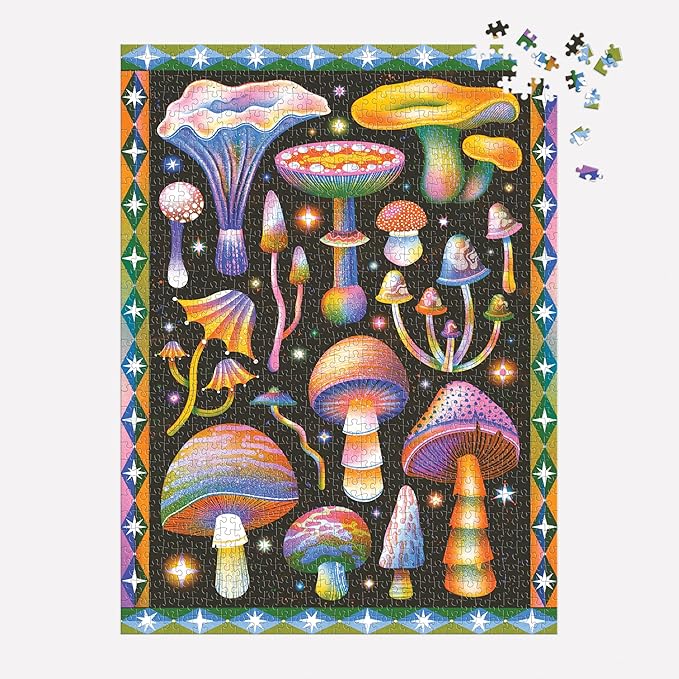 Galison Cosmic Mushrooms – 1000 Piece Jigsaw Puzzle Featuring Retro Inspired Illustration of Galactic Mushroom Artwork