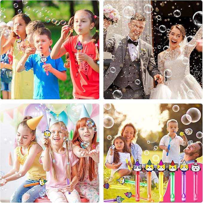 Cat Party Favors for Kids – 24PCS Cute Kitten Bubble Wands, Great for Birthday Supplies, Pinata Fillers, Goodie Bags & Classroom Rewards