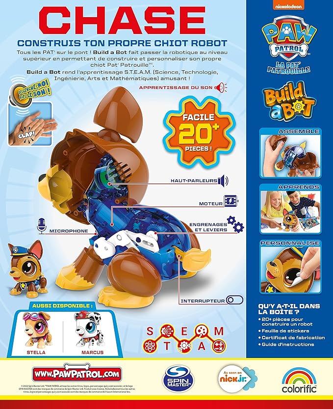 Paw Patrol - Chase - Build A Bot - Interactive Toy - Build Your Own Puppy Robot - for Kids from 4 Years Old - Learning Sound