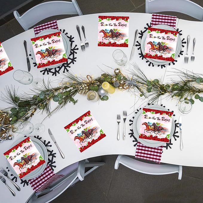 40Pcs Horse Racing Paper Napkins Run for the Roses Race Theme Party Supplies - Equestrian Theme Party Supplies for Racing Birthday, Derby Decorations, 6.5 Inch Disposable
