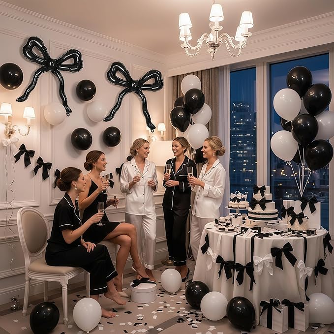 Black Bow Balloons for Bow Party Decorations, 3pcs Giant Black Coquette Mylar Foil Balloon for Coquette Birthday Decorations Bridal Baby Shower Wedding Bachelorette RIP to My 20s Decor Supplies