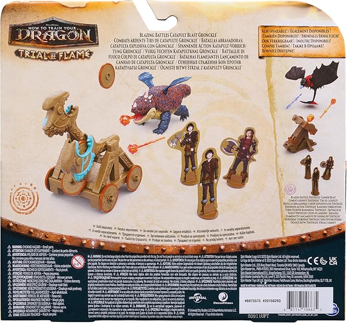 DreamWorks Dragons, Trial of Flame, Blazing Battles Catapult Blast Gronckle Playset, Dragon Figure Playset with 3 Cardboard Viking Figures for Ages 4 and up