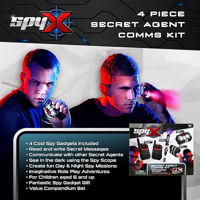 SpyX / Secret Agent Comms Kit - Includes Spy Toy Walkie-Talkie Pair / Micro Spy Scope / Invisible Ink Pen / Secret Voice Disguiser. 4 Communication & Surveillance Tools for Spy Kids